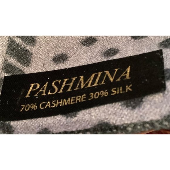 Pashmina Womens Black & Gray Cashmere & Silk Wide Long  Scarf 74 1/2 “ x 25 1/2” - Picture 6 of 6